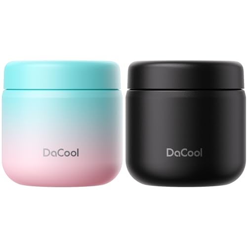 DaCool Kids Thermo for Hot Food 2 Pack 13oz/pack Insulated Food Jar Vacuum Stainless Steel Kids Food Thermo Soup Insulated Lunch Container for School Office Picnic Travel Outdoors,Black+Cotton Candy - Image 1