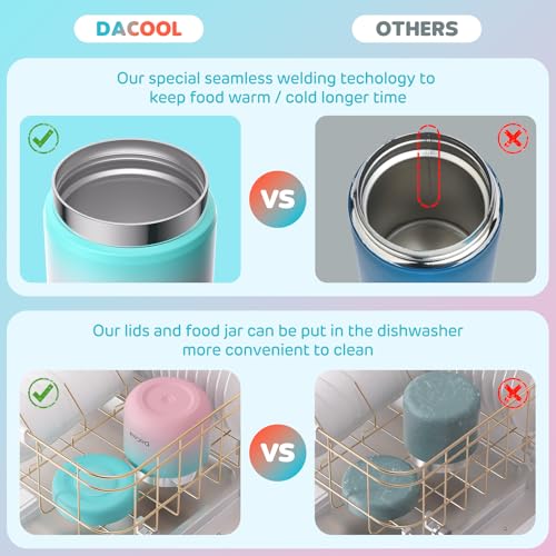 DaCool Kids Thermo for Hot Food 2 Pack 13oz/pack Insulated Food Jar Vacuum Stainless Steel Kids Food Thermo Soup Insulated Lunch Container for School Office Picnic Travel Outdoors,Black+Cotton Candy - Image 4
