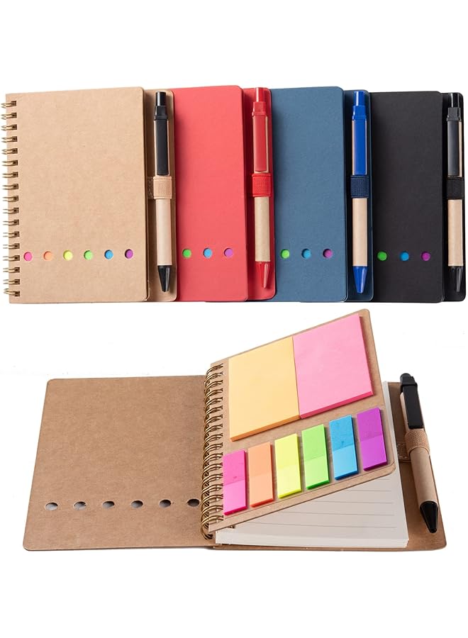 Excefore Spiral Notebooks For Note Taking 4 Packs Small Notebooks With Pen In Holder And Sticky Notes Page Marker Colored Index Tabs Flags 4 Colors Black Red Brown Blue 4 Packs - Image 1