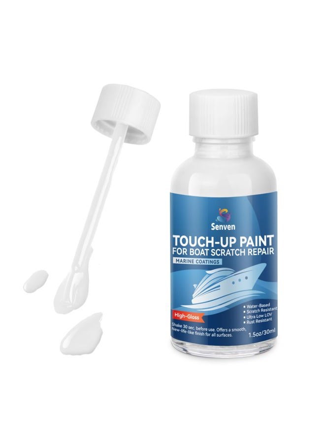SENVEN Boat Paint White Touch Up Pen High-Gloss Boat Scratch Repair Marine Topside Wet Edge Bottom Enamel Marine Repair for Boats, Wood, Fiberglass, Aluminum, Metals Water-Based 30ml - Image 1