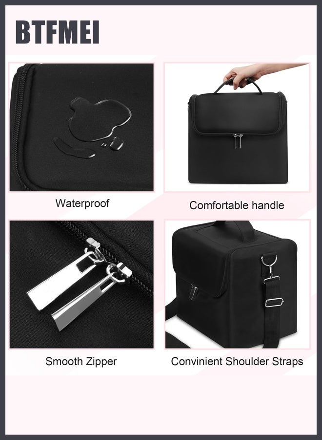 BTFMEI Large Makeup Carrying Train Case for Women, Black Travel Bag Storage Box,4 Tier Professional Nail Organizer Case with Adjustable Dividers for Nail Tools Jewelry MakeUp Brushes - Image 4