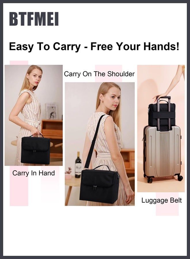 BTFMEI Large Makeup Carrying Train Case for Women, Black Travel Bag Storage Box,4 Tier Professional Nail Organizer Case with Adjustable Dividers for Nail Tools Jewelry MakeUp Brushes - Image 5