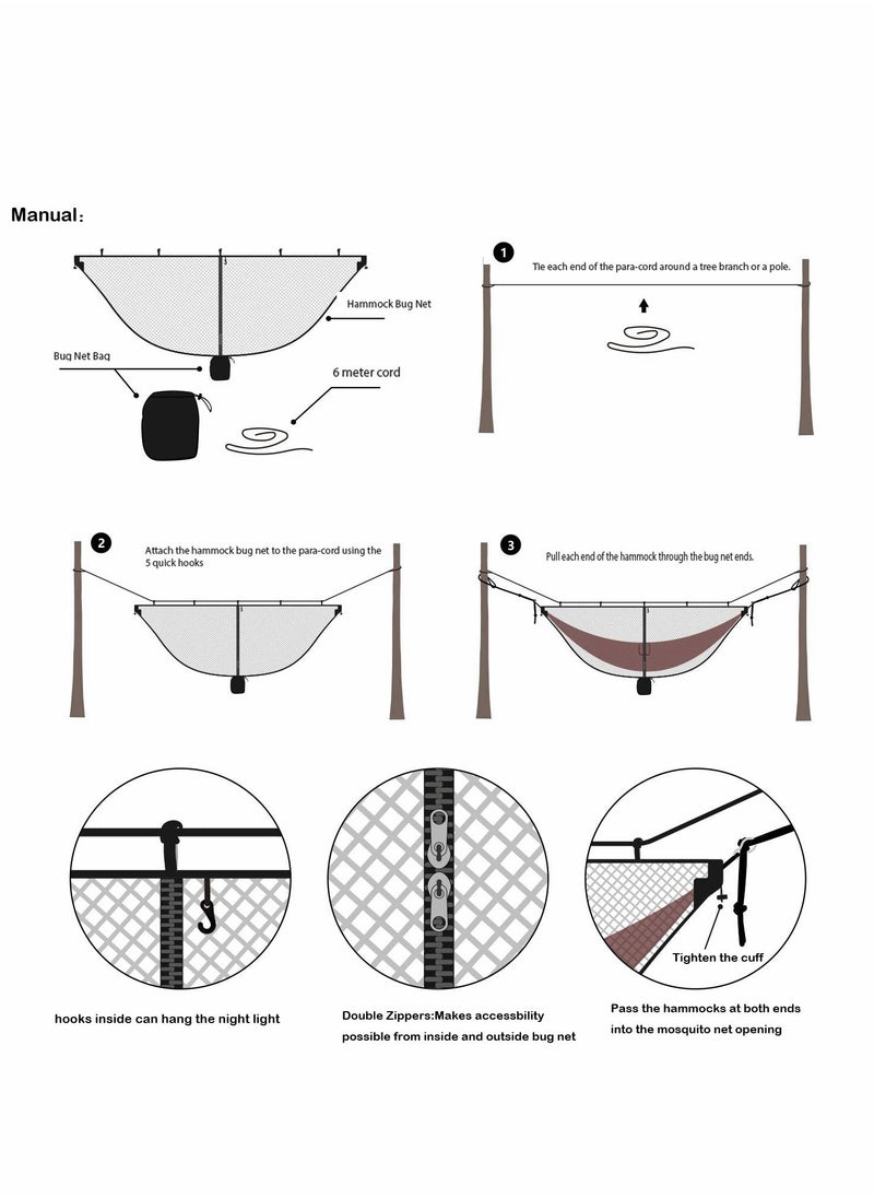 Excefore - Mosquito net for Camping Hammock, Compact Lightweight Hammock Netting, 11' Long with Dual Sides Zippers Fits All Camping Hammocks - Image 1