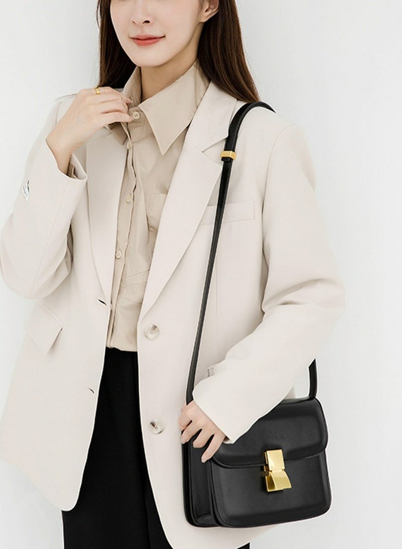 Loquat Ladies' Stylish Big Capacity Square Handbag Single Shoulder Crossbody Bag Cream Black - Image 5