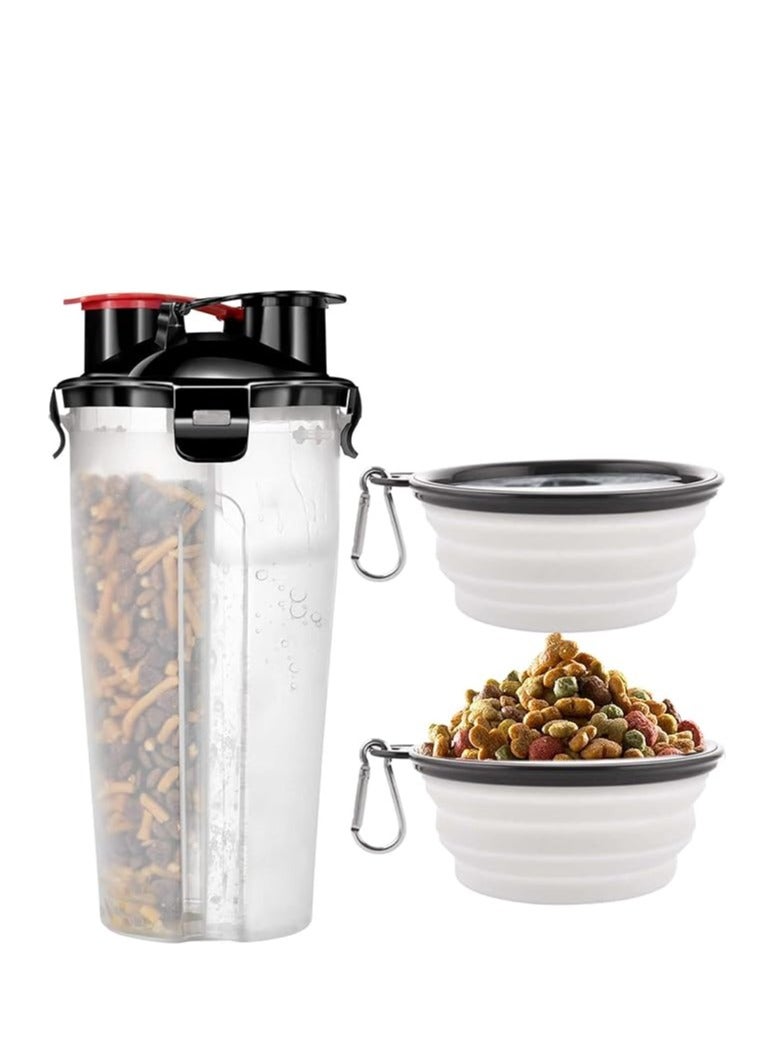 Cool Baby 2-in-1 Portable Dog Water Bottle and Food Container with 2 Collapsible Bowls Ideal for Outdoor Adventures Travel and Camping (White) - Image 1