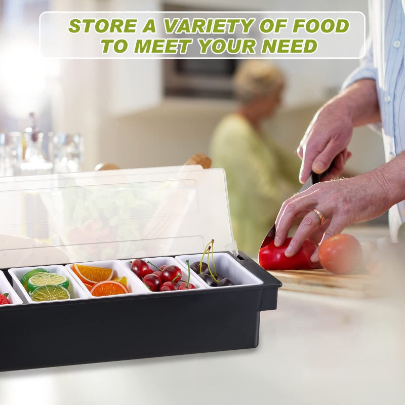 Tessco Tessco Garnish Tray with Lid Bar Caddy Ice Cooled Condiment Serving Container with Stainless Steel Ice Scoop 3 Metal Mini Serving Tongs 3 Fruit Fork 3 Spoons for Food Home Party Kitchen - Image 4