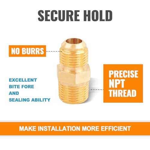 SUNGATOR Tube Fittings 3/8'' Flare x 3/8 Inch Male NPT, 3/8'' Brass Half-Union Propane Fittings, 3/8'' Male Flare to 3/8'' NPT Half-Union Tube Fitting for Propane (2-Pack) - Image 4