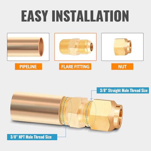 SUNGATOR Tube Fittings 3/8'' Flare x 3/8 Inch Male NPT, 3/8'' Brass Half-Union Propane Fittings, 3/8'' Male Flare to 3/8'' NPT Half-Union Tube Fitting for Propane (2-Pack) - Image 5
