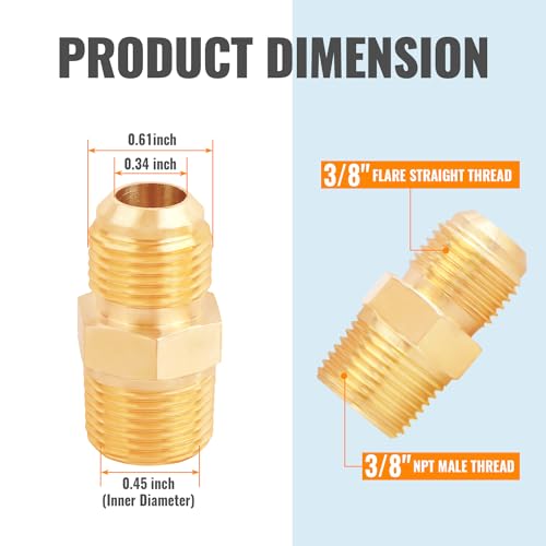 SUNGATOR Tube Fittings 3/8'' Flare x 3/8 Inch Male NPT, 3/8'' Brass Half-Union Propane Fittings, 3/8'' Male Flare to 3/8'' NPT Half-Union Tube Fitting for Propane (2-Pack) - Image 2