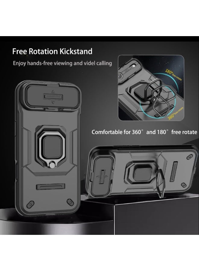عام غطاء لآيفون 17 إير مع غطاء كاميرا منزلق وحامل حلقي دوار 360 درجة، غلاف هاتف واقي متين مقاوم للصدمات لغطاء آيفون 17 إير. - Image 2