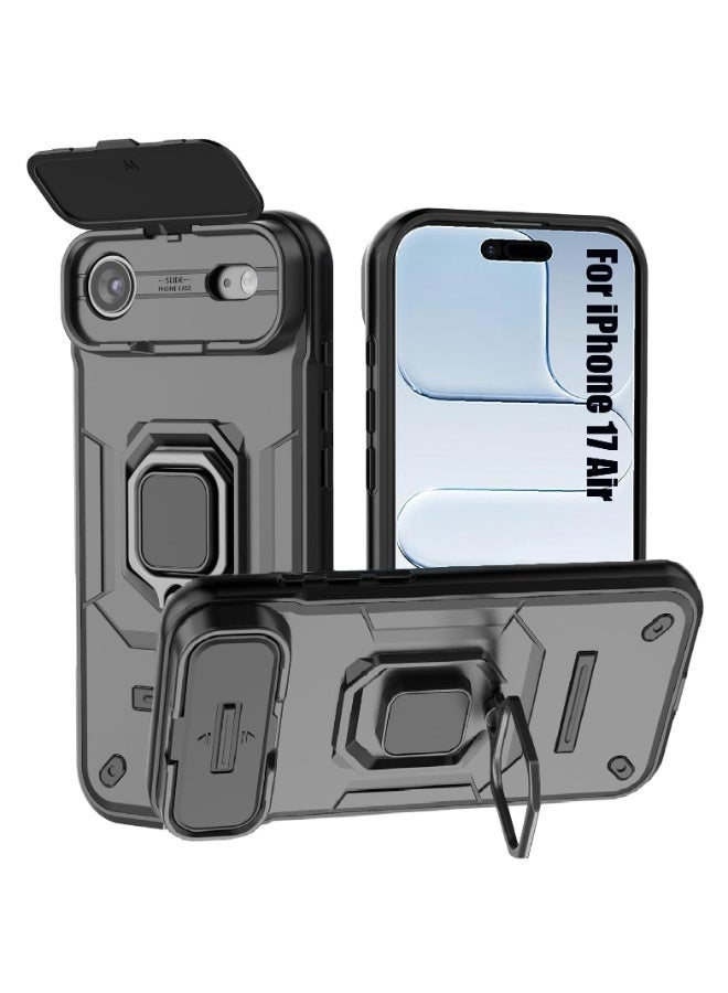 عام غطاء لآيفون 17 إير مع غطاء كاميرا منزلق وحامل حلقي دوار 360 درجة، غلاف هاتف واقي متين مقاوم للصدمات لغطاء آيفون 17 إير. - Image 1
