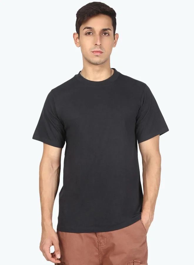 Styli Men Charcoal Solid Regular Fit T-Shirt By Bene Kleed
