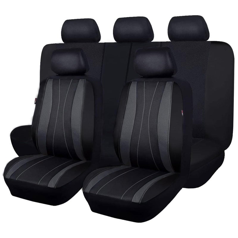 Flying Banner car seat Covers Full Set Faux Leather Air Mesh Breathable Man Lady Airbag Compatible Rear Bench Split 4060 5050 6040 Truck Pick Up Full Set  Low Back Black Gray