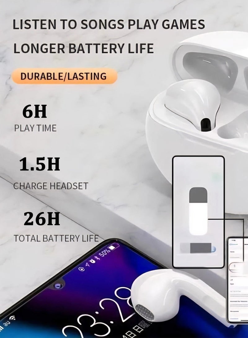 باور_لايف سماعات أذن لاسلكية J6pro، سماعات أذن بلوتوث مع علبة شحن، صوت ستيريو عميق، IPX4، سماعات أذن خفيفة الوزن لأجهزة iPhone وAndroid والتمارين الرياضية - Image 3