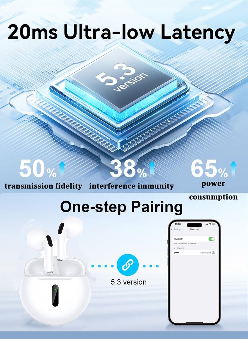 باور_لايف سماعات أذن لاسلكية J6pro، سماعات أذن بلوتوث مع علبة شحن، صوت ستيريو عميق، IPX4، سماعات أذن خفيفة الوزن لأجهزة iPhone وAndroid والتمارين الرياضية - Image 4