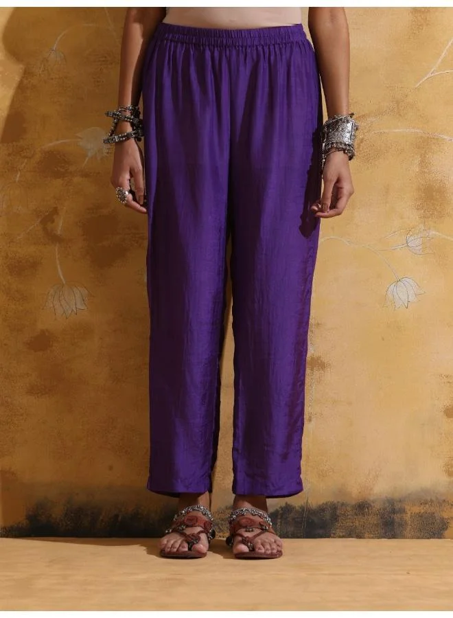 trueBrowns trueBrowns Purple Muslin Silk A-line Kurta Co-ord Set