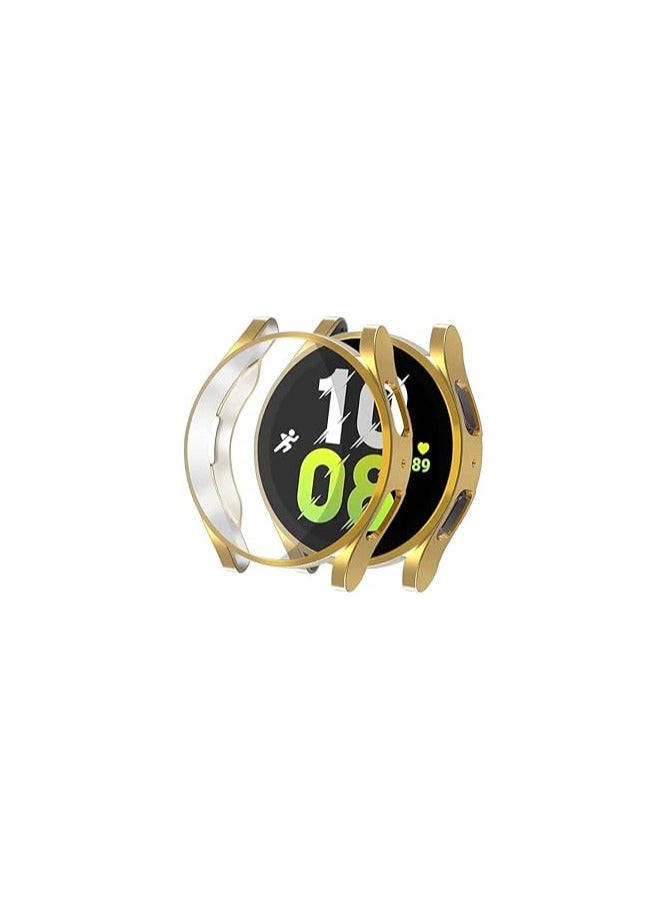 ELMO3EZZ Compatible with Samsung Galaxy Watch 5 44mm/ 40mm Screen Protector Case, Galaxy Watch 5 LTE 44mm/5 Pro 45mm Cover Soft TPU Plated Protective Case Scratch Resistant Protection (Gold) - Image 1
