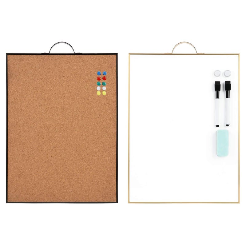 TSJ OFFICE Small Whiteboard Cork-Board Combination for Wall - 16" x 12" Portable Aluminum Frame Magnetic Dry Erse Board Mini Bulletin Cork Board 2 Pack with Holder for School, Office, Home - Image 1