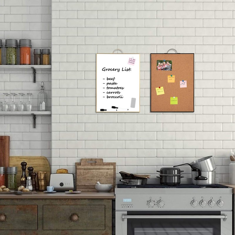 TSJ OFFICE Small Whiteboard Cork-Board Combination for Wall - 16" x 12" Portable Aluminum Frame Magnetic Dry Erse Board Mini Bulletin Cork Board 2 Pack with Holder for School, Office, Home - Image 4