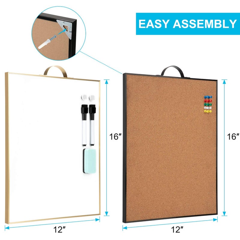 TSJ OFFICE Small Whiteboard Cork-Board Combination for Wall - 16" x 12" Portable Aluminum Frame Magnetic Dry Erse Board Mini Bulletin Cork Board 2 Pack with Holder for School, Office, Home - Image 3