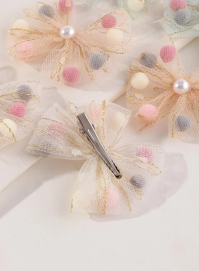 Take Two  Set of 6 - Mesh Bow Faux Pearl Decor Hair Clip for Women | Best Price UAE