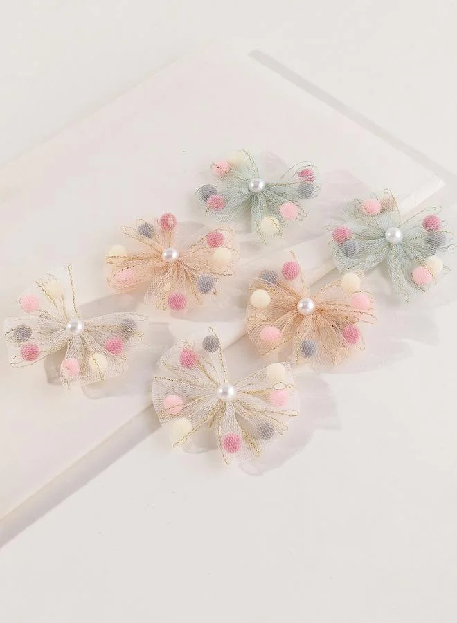 Take Two  Set of 6 - Mesh Bow Faux Pearl Decor Hair Clip for Women | Best Price UAE