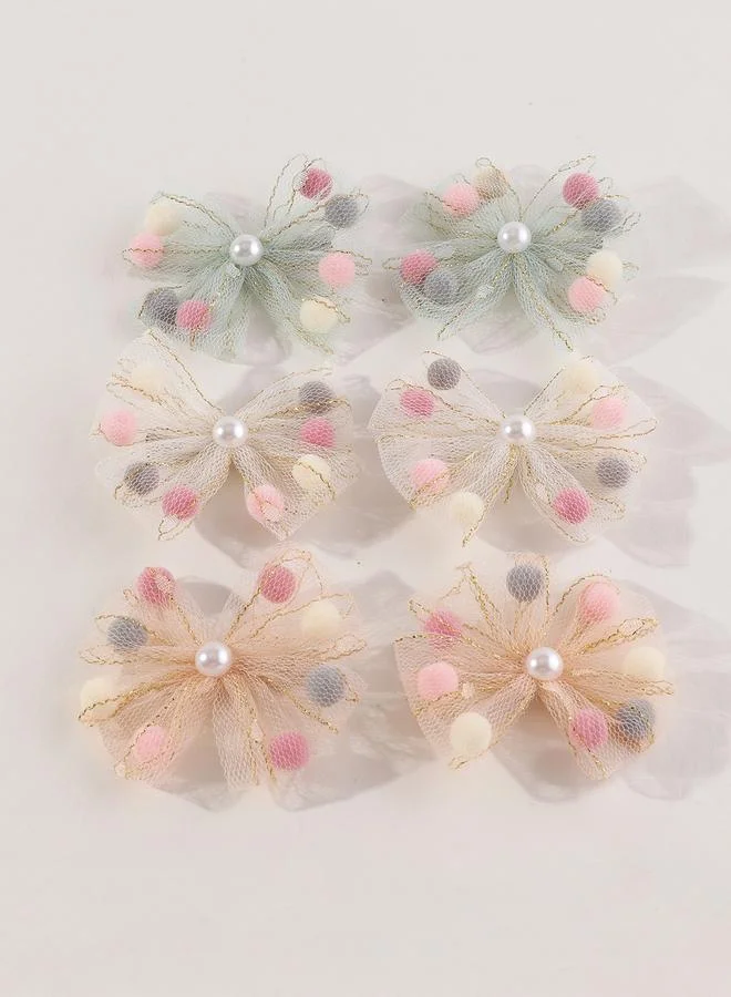 Take Two  Set of 6 - Mesh Bow Faux Pearl Decor Hair Clip for Women | Best Price UAE