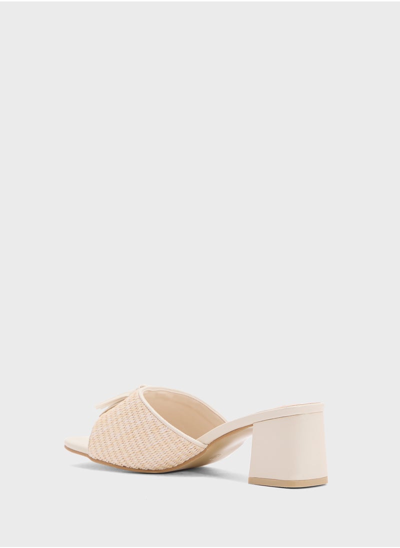 ELLA - Rafia Tassel Detail Block Heel Sandal - Image 1