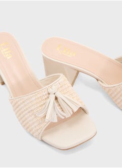 ELLA Rafia Tassel Detail Block Heel Sandal  - Image 4