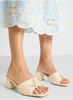 ELLA Rafia Tassel Detail Block Heel Sandal  - Image 5