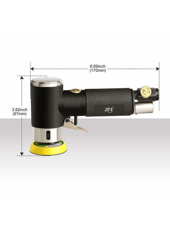 ZFE Mini Air Sander, 1/2/3 Inch Random Orbital Air Sander, Mini Pneumatic Sander for Auto Body Work, High Speed Air Powered Sanders & Polisher with 15 Polishing Pads Buffing Pads,18 Sandpapers - Image 3