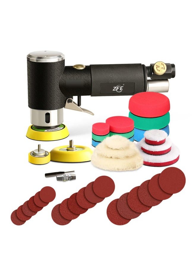 ZFE Mini Air Sander, 1/2/3 Inch Random Orbital Air Sander, Mini Pneumatic Sander for Auto Body Work, High Speed Air Powered Sanders & Polisher with 15 Polishing Pads Buffing Pads,18 Sandpapers - Image 1