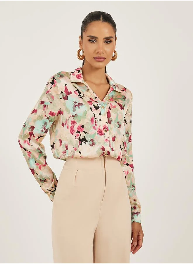 Styli Floral Print Regular Fit Shirt