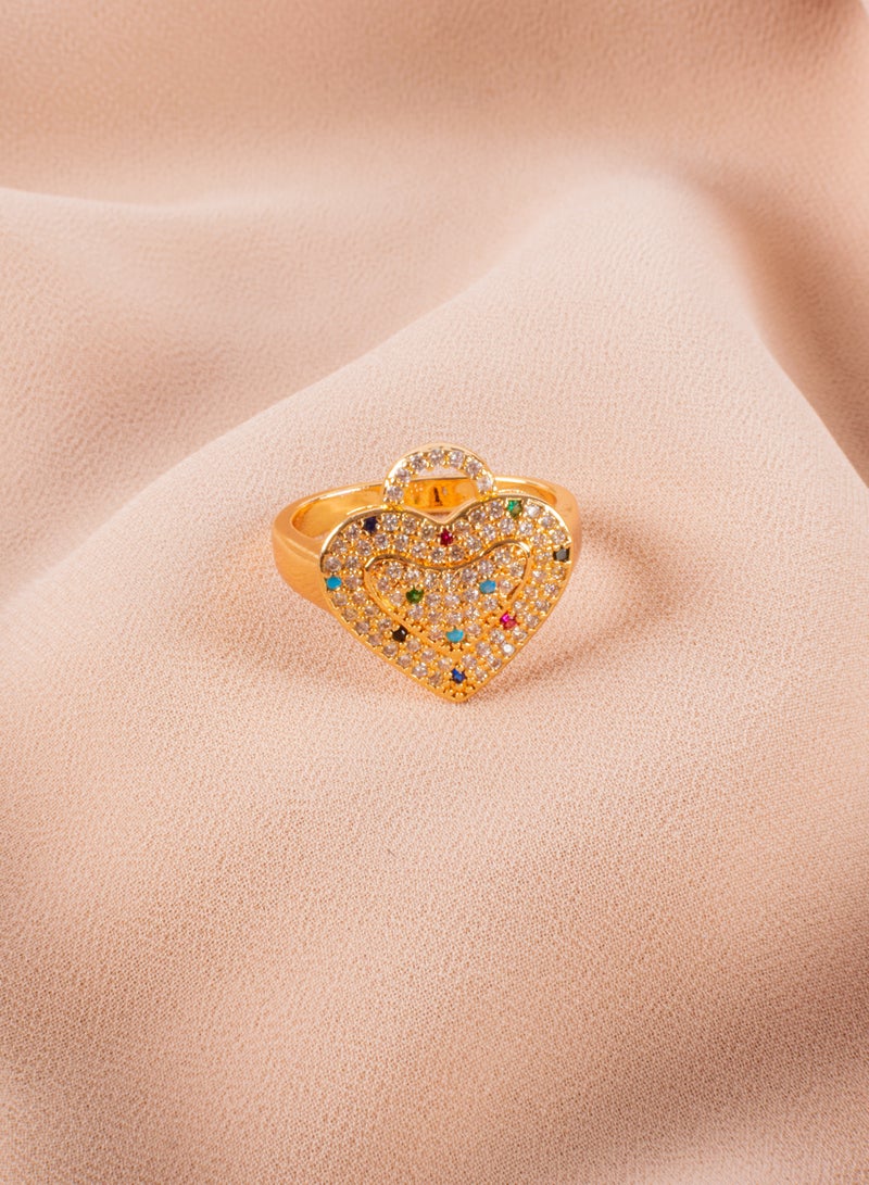 The Black Pearl Accessories Chinese Gold Multi Colored Zirconic Heart Ring Size 8/18  - Image 2