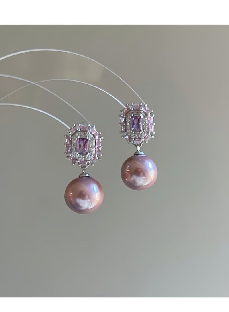 Exquisite and dazzling purple and pink floral earrings with high shine. - Image 1