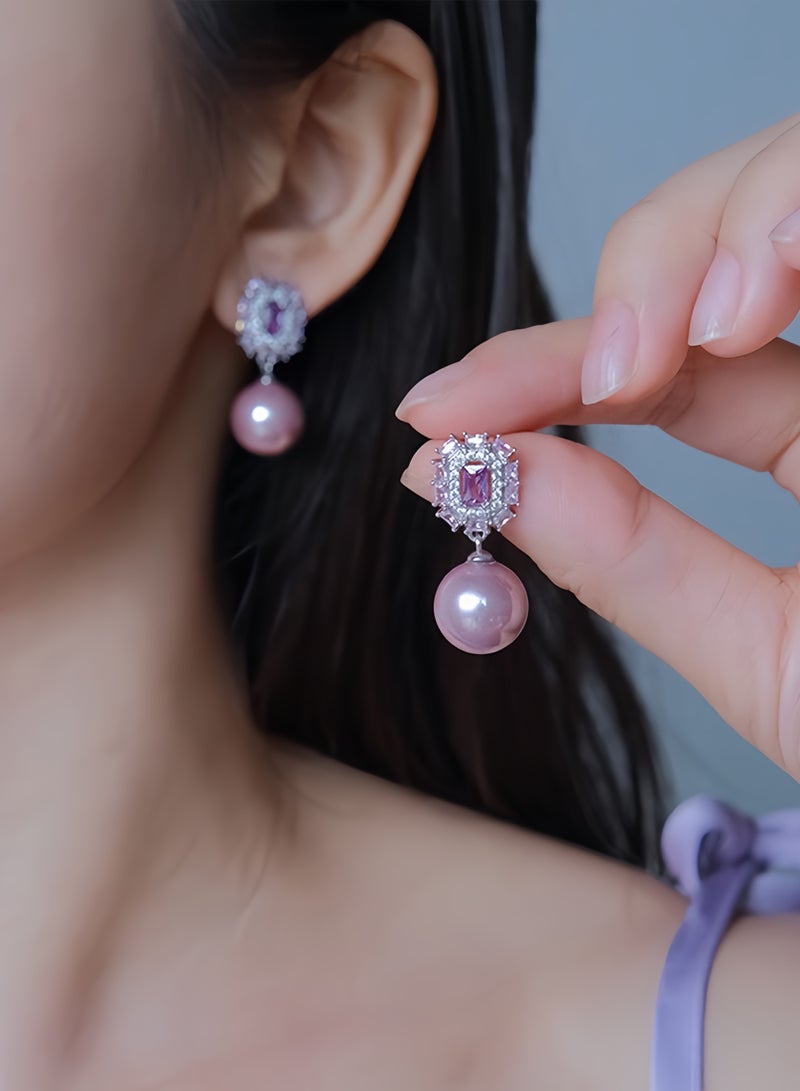 Exquisite and dazzling purple and pink floral earrings with high shine. - Image 2