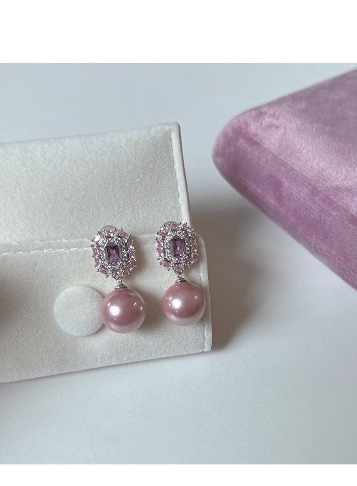 Exquisite and dazzling purple and pink floral earrings with high shine. - Image 3