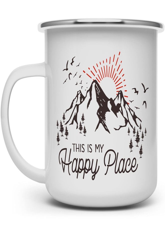 Loftipop This is My Happy Place Enamel Campfire Mug, Mountain Camping Coffee Cup, Nature Outdoor Hiking Camp Lover Gift (16oz) - Image 1