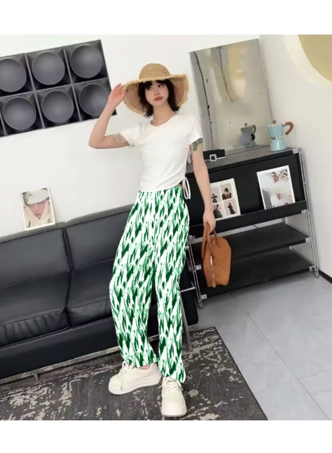 بنطلون واسع الساق بمقاس حر للنساء في الصيف، بنطلون فضفاض مستقيم بتصميم صبغ التعادل - Image 3