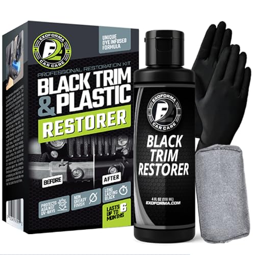 ExoForma Black Trim Restorer - Unique Dye-Infused Formula Lasts 6+ Months - Restores Factory Black to Plastic Trim - Protects Against UV Rays, Helps Conceal Scratches & Scuff Marks - Works in Seconds - Image 1