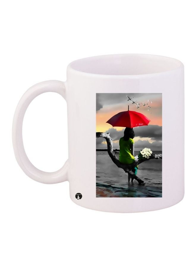 Alone Girl Printed Coffee Mug White/Black/Red 11ounce