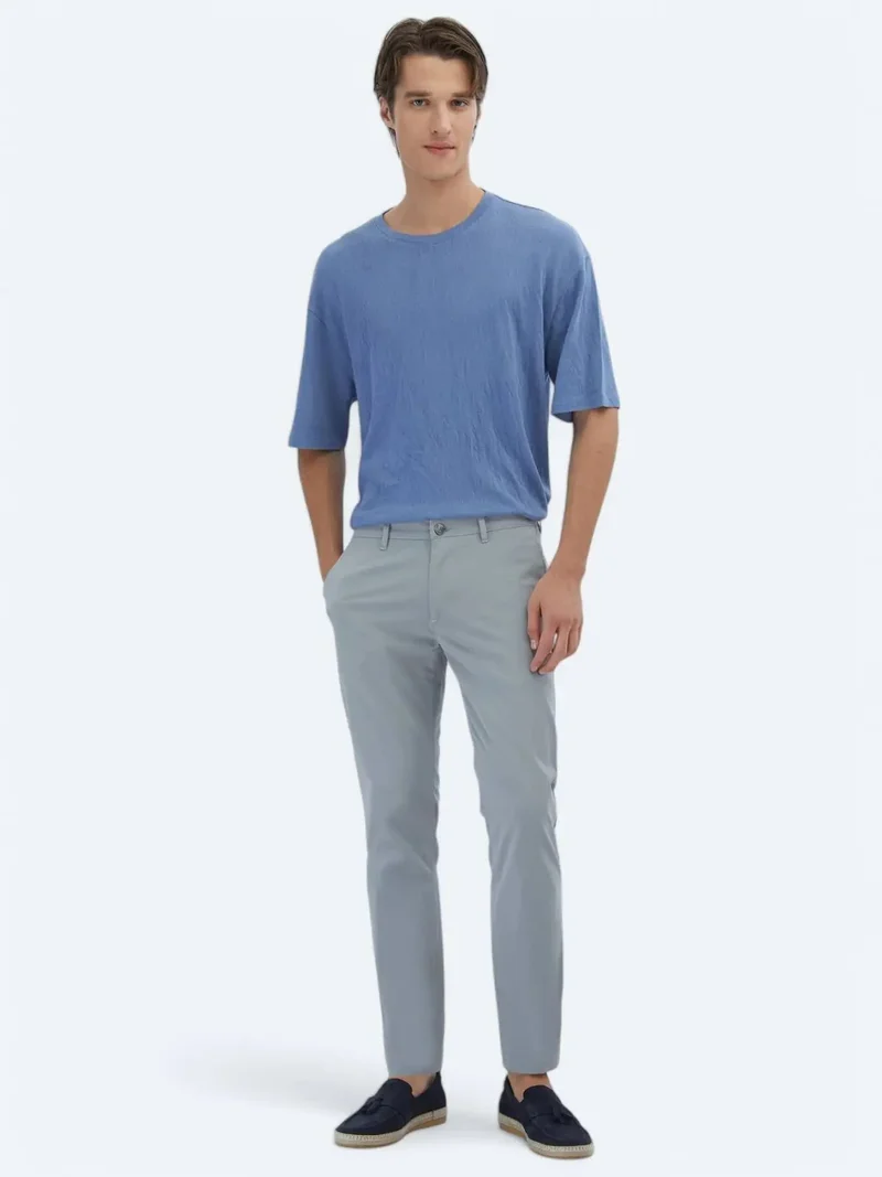 Kip Grey Weaving Slim Fit Casual Trousers