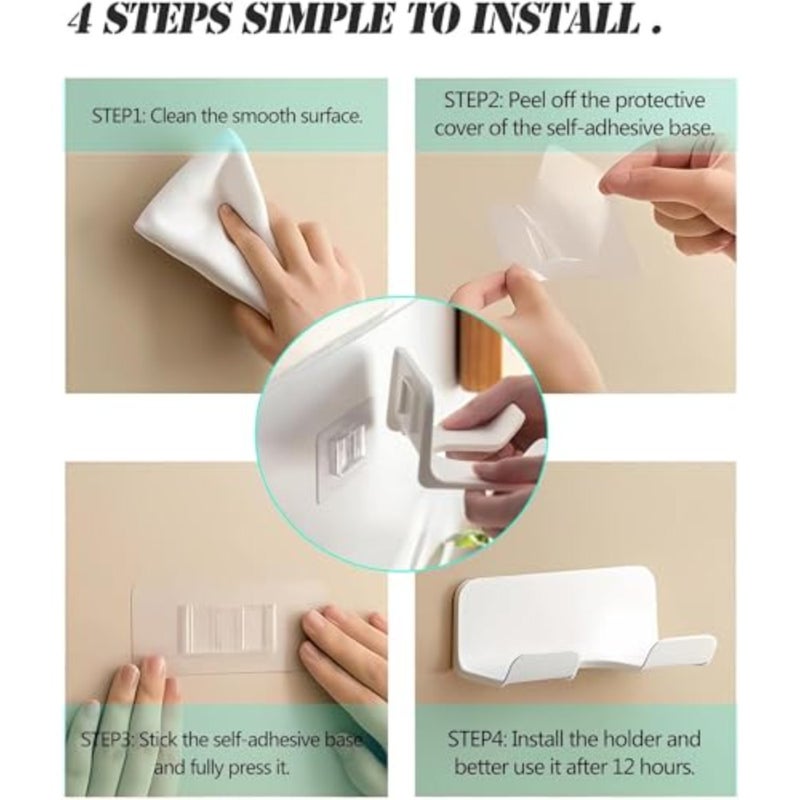 Universal Hair Dryer Holder, Blow Dryer Hanger Wall Mount for Hair Dryer Hook with Plug and Cord Organizer Self Adhesive for Cabinet Bathroom 2 Pack White - Image 3