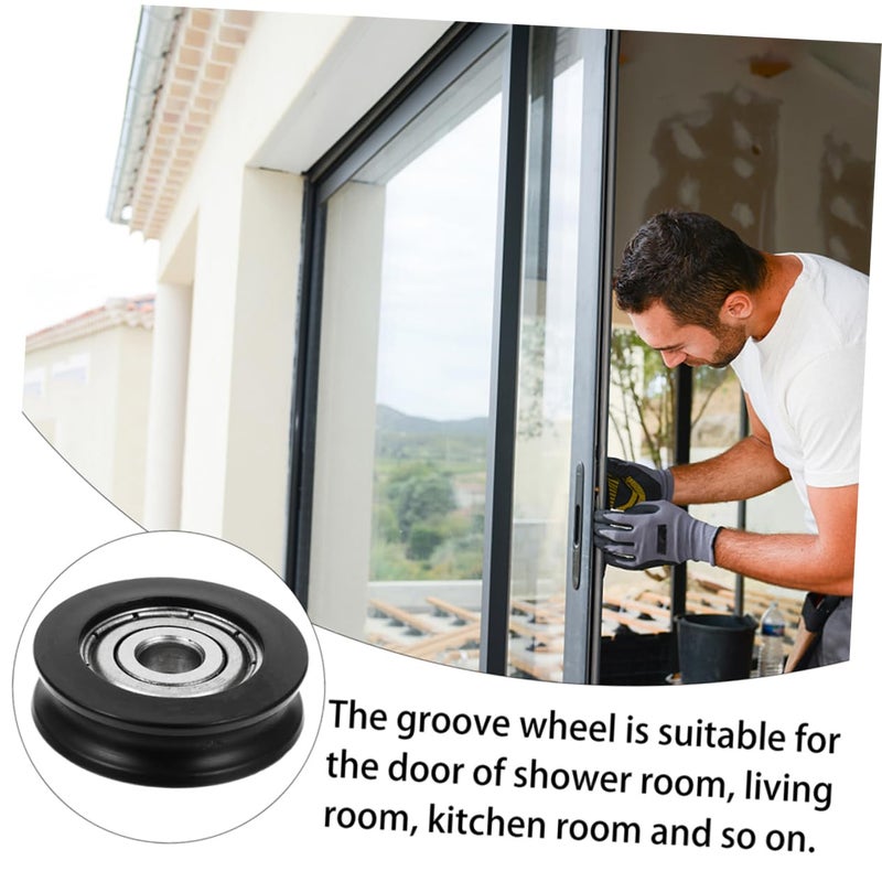 Black U Groove Pulley Roller Guide Wheels 8pcs Set 2X2X0 7CM for Sliding Barn Doors and Hardware Installation - Image 5