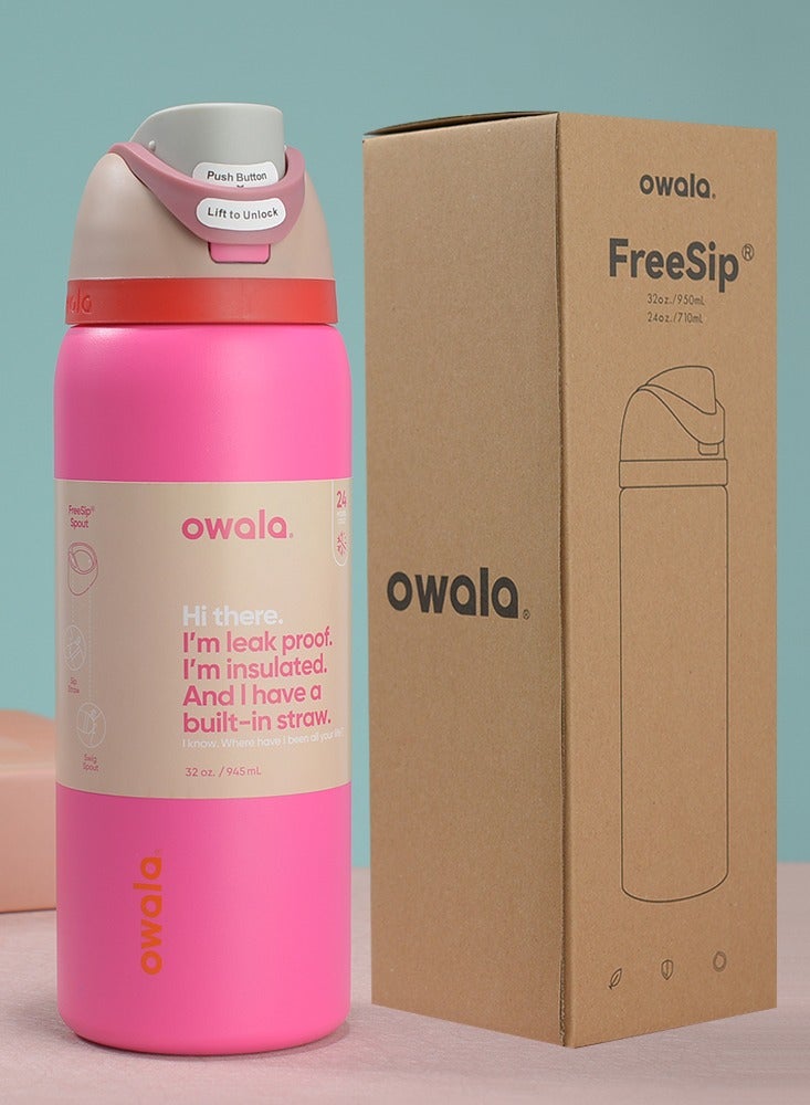 Owala Owala 24oz BPA Free Insulated Stainless Steel Water Bottle with Free Sip Straw for Sports and Travel, Barbie Pink - Image 1