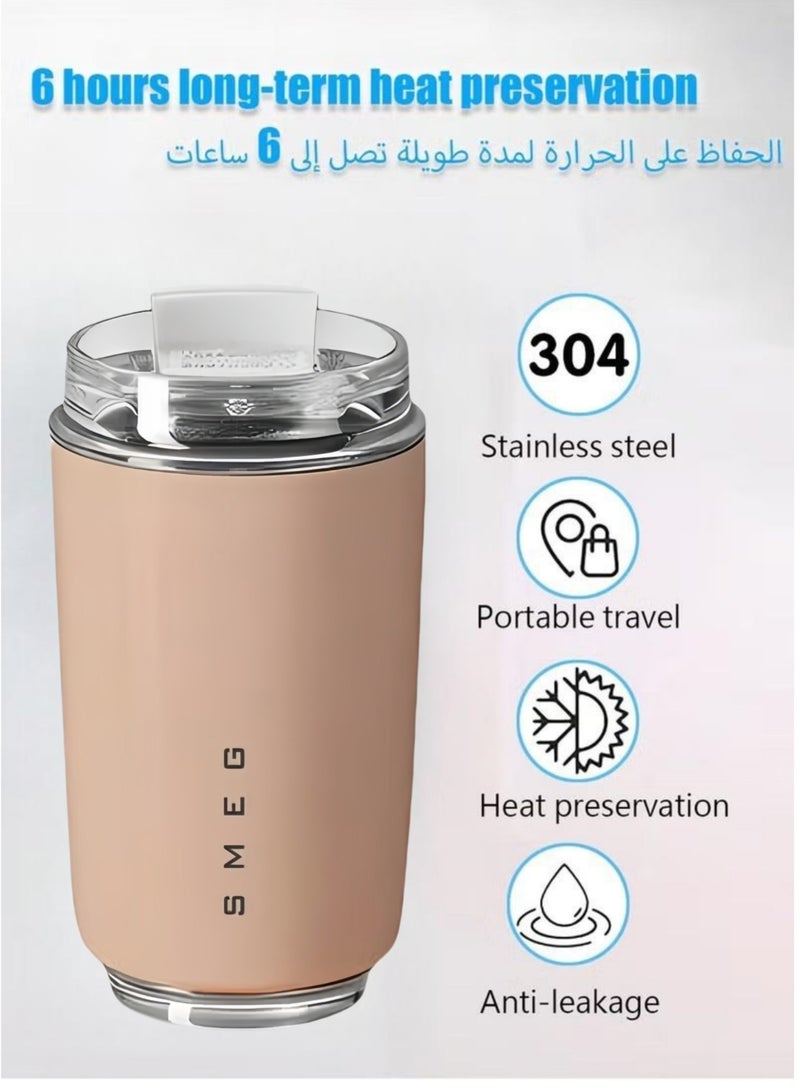 كوب قهوة، سعة 320 مل، معزول بغطاء مانع للتسرب، كوب سفر محمول للسيارة، مصنوع من الفولاذ المقاوم للصدأ، مقاوم للتسرب - Image 3