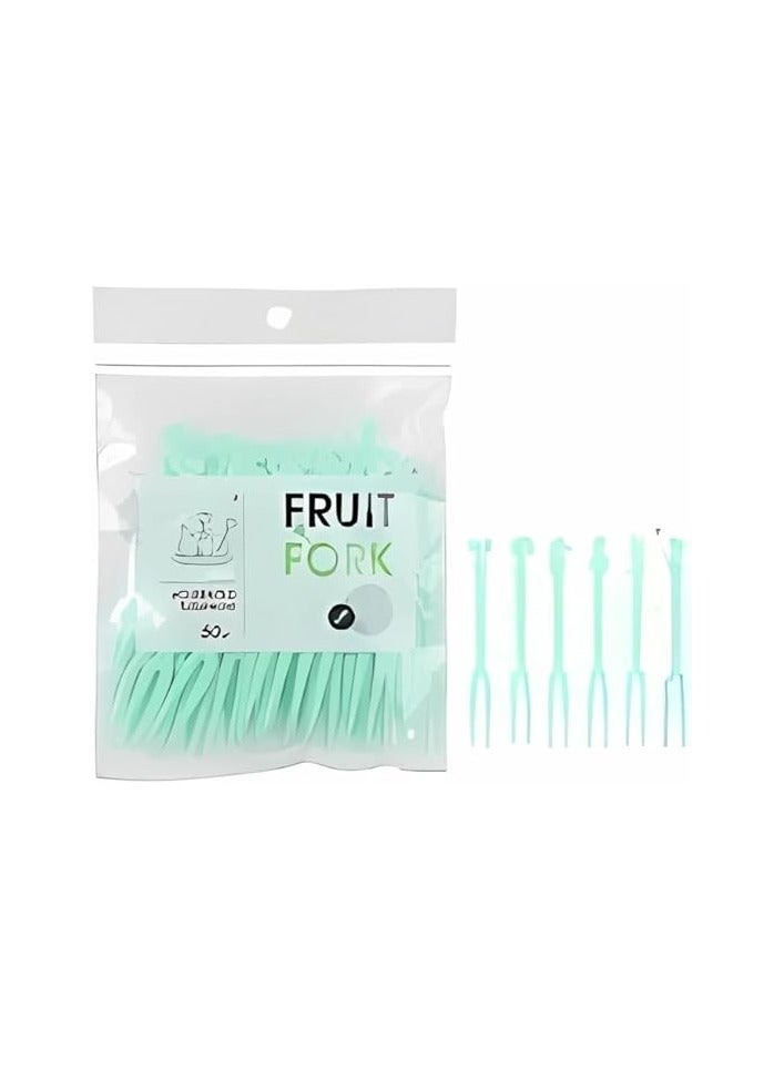 طقم شوك فواكه بلاستيكية 50 قطعة – لون أخضر أنيق للمناسبات والحفلات - Image 2