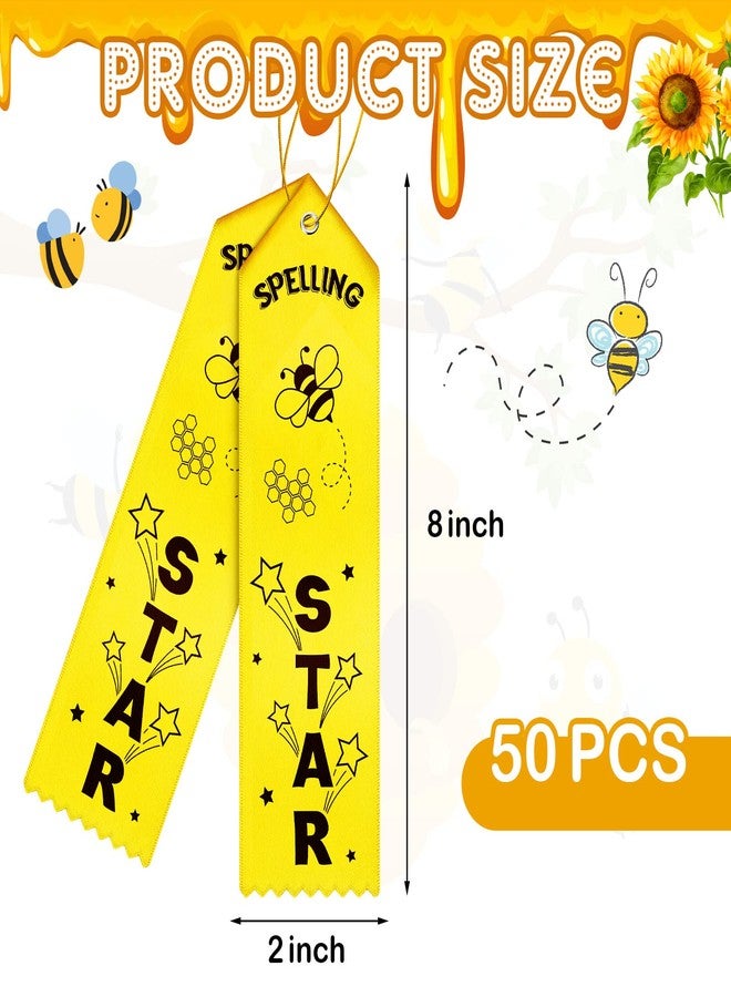 Thenshop 50 Pcs Spelling Star Award Ribbon with Event Card and String Yellow Bee Flat Carded Competition Ribbons for Kids Students Competition Contests Reward School Classroom Supplies - Image 3