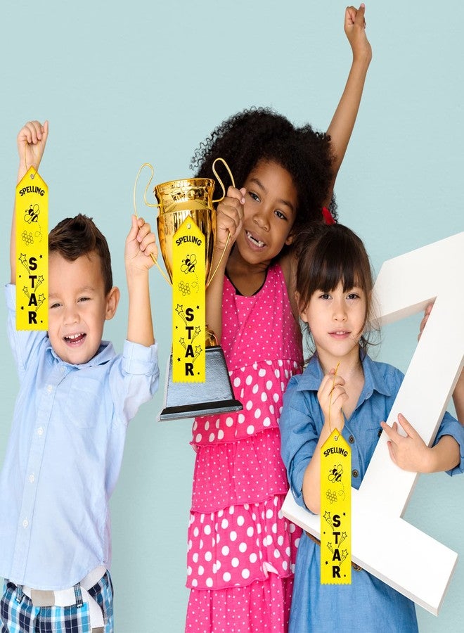 Thenshop 50 Pcs Spelling Star Award Ribbon with Event Card and String Yellow Bee Flat Carded Competition Ribbons for Kids Students Competition Contests Reward School Classroom Supplies - Image 5
