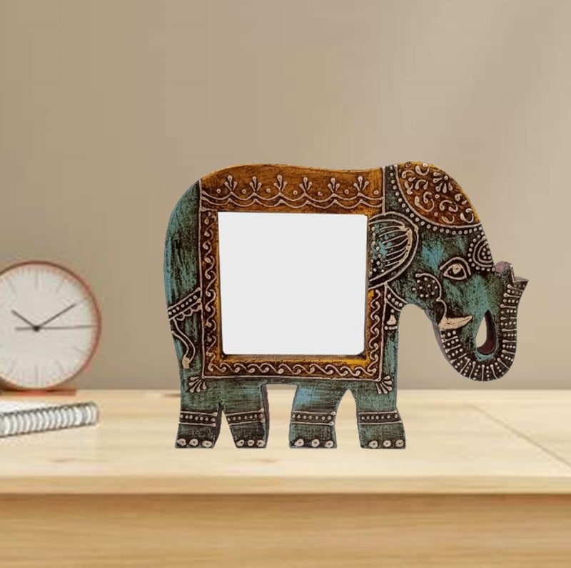 Purpledip Artistic Photoframe Wooden Elephant Shaped for 4x4 inch photo size Unique Indian souvenir (10989) - Image 1